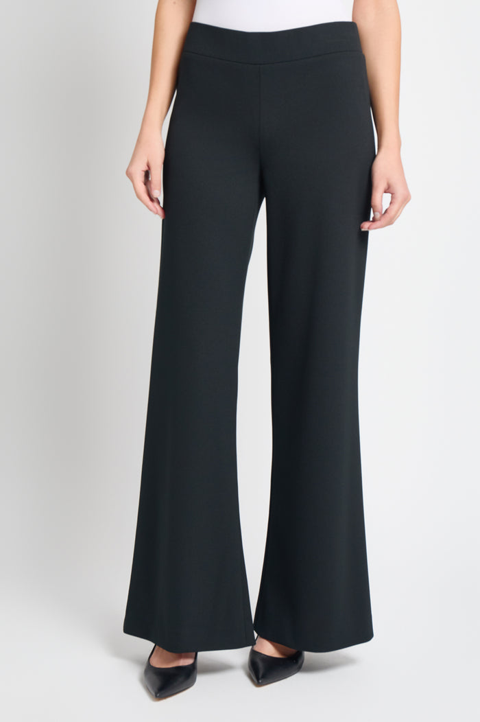 Stretch Deco Crepe Wide-Leg Pants, Black | Ming Wang