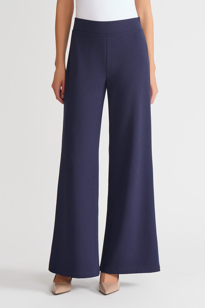 Stretch Deco Crepe Wide-Leg Pants, Indigo, Indigo | Ming Wang