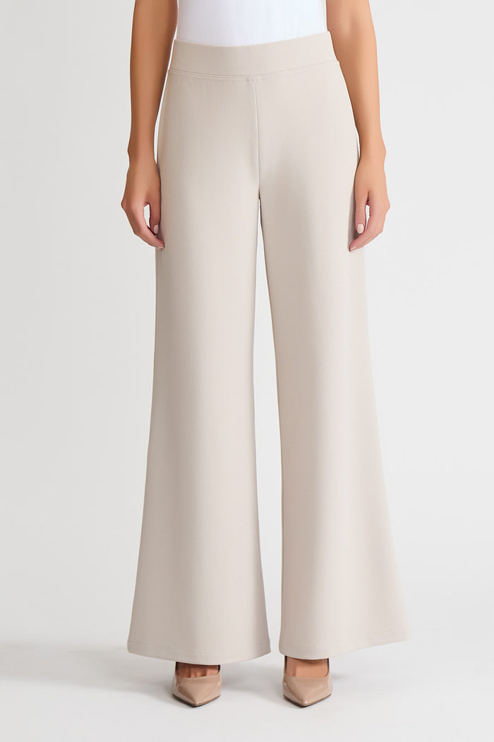 Stretch Deco Crepe Wide-Leg Pants, Limestone, Limestone | Ming Wang