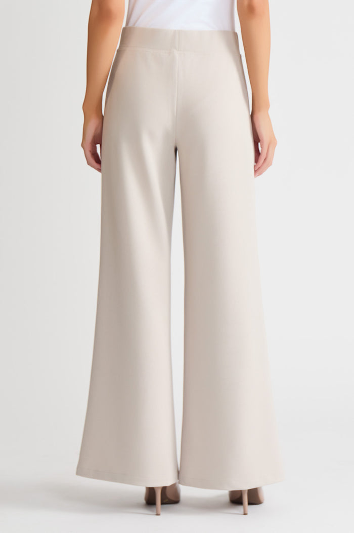 Stretch Deco Crepe Wide-Leg Pants, Limestone, Limestone | Ming Wang