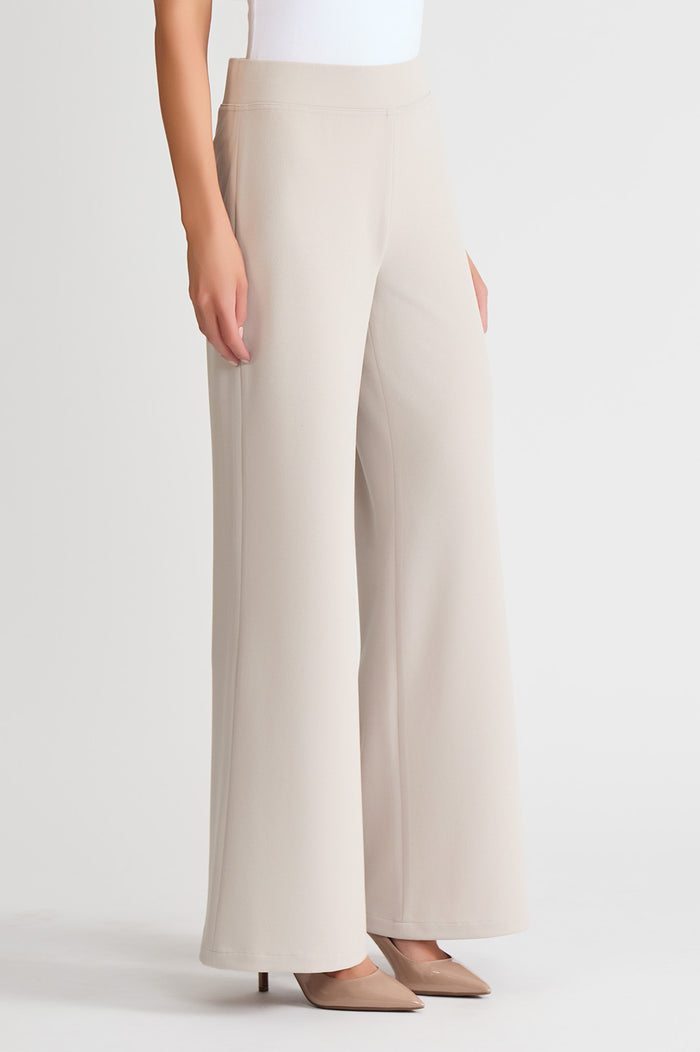 Stretch Deco Crepe Wide-Leg Pants, Limestone, Limestone | Ming Wang
