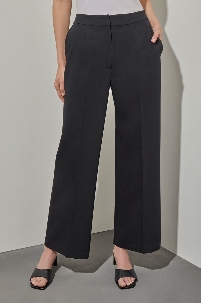 Wide Leg Pant - Zipper Closure Woven, Black | Ming Wang