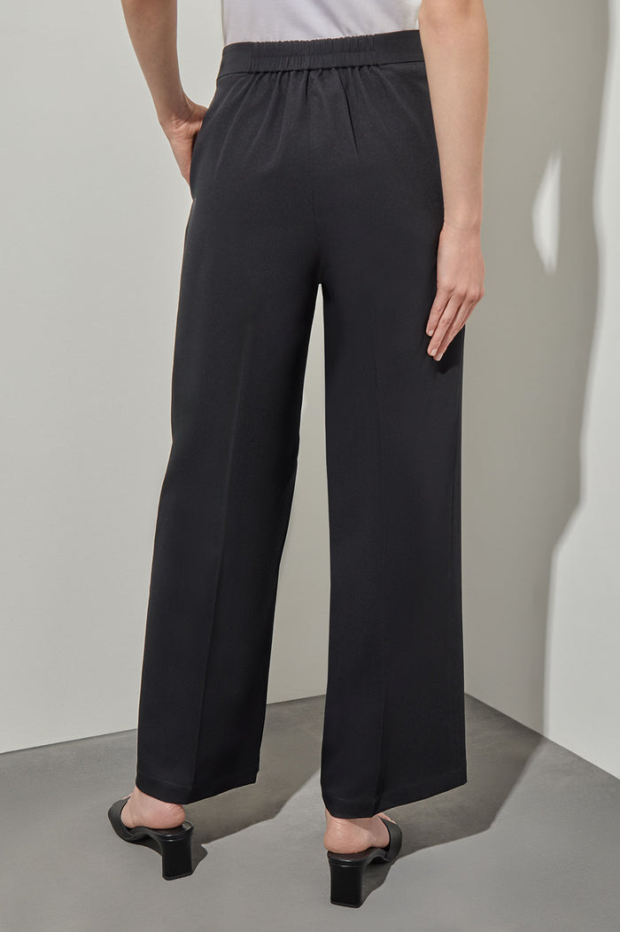 Wide Leg Pant - Zipper Closure Woven, Black | Ming Wang