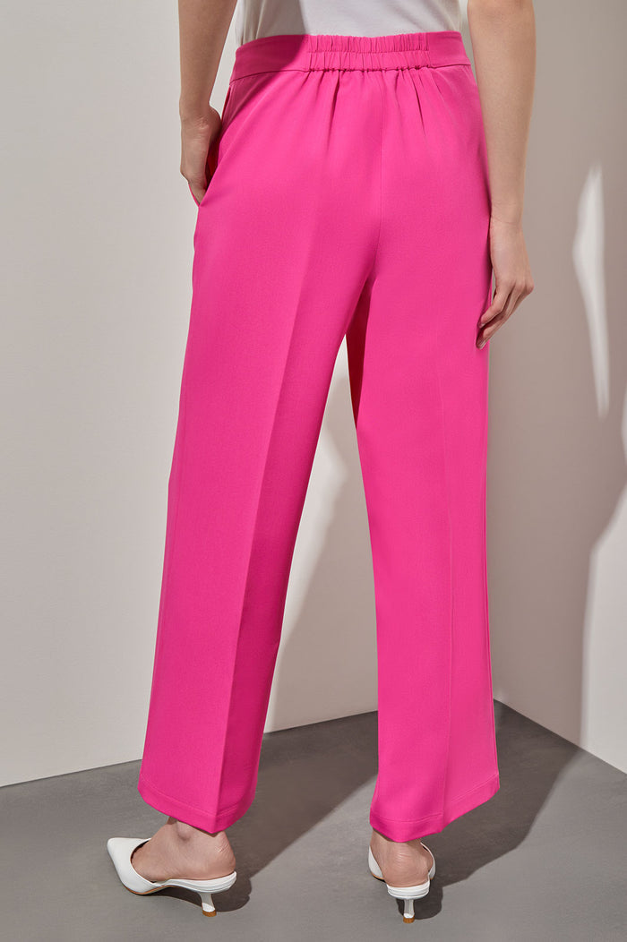Wide Leg Pant - Zipper Closure Woven, Carmine Rose, Carmine Rose | Ming Wang