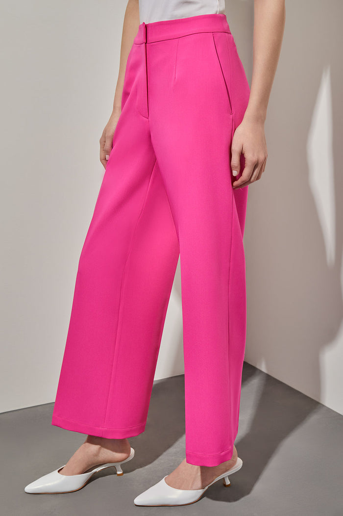 Wide Leg Pant - Zipper Closure Woven, Carmine Rose, Carmine Rose | Ming Wang