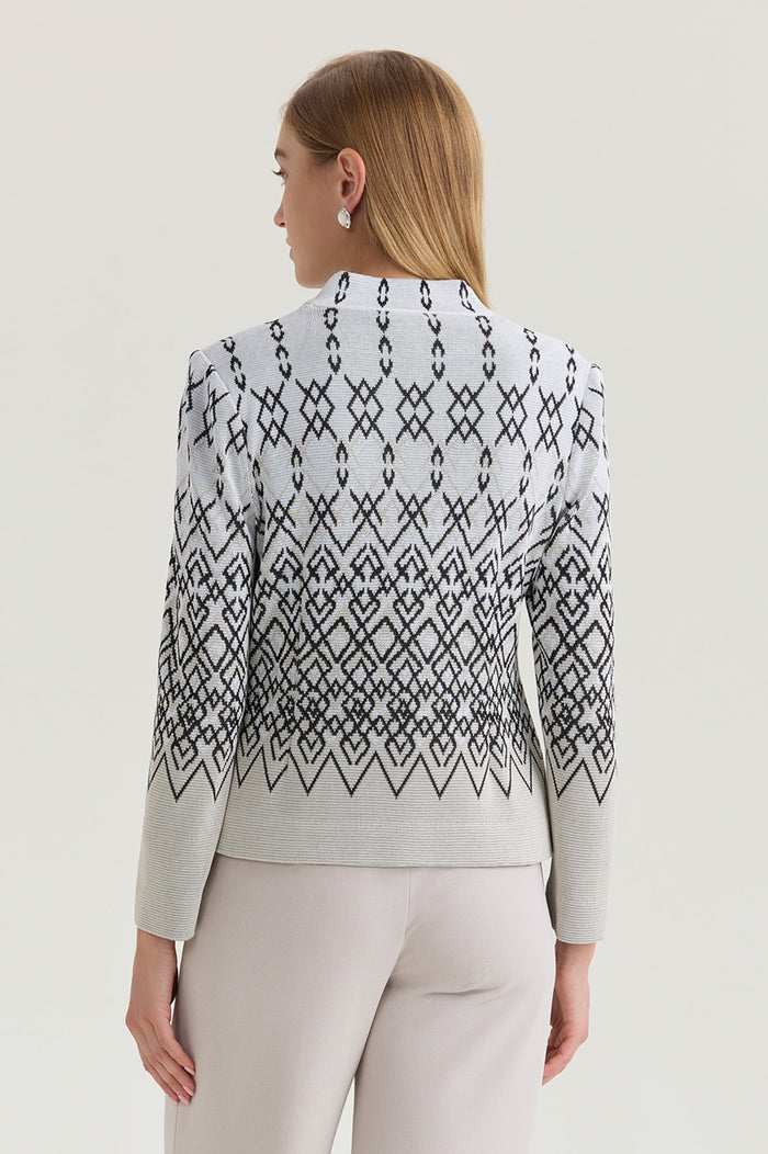 Tailored Diamond Jacquard Knit Jacket, Limestone/Black/White | Ming Wang