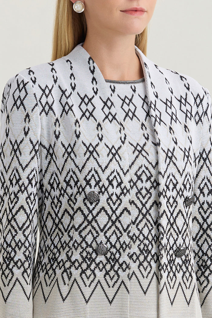 Tailored Diamond Jacquard Knit Jacket, Limestone/Black/White | Ming Wang