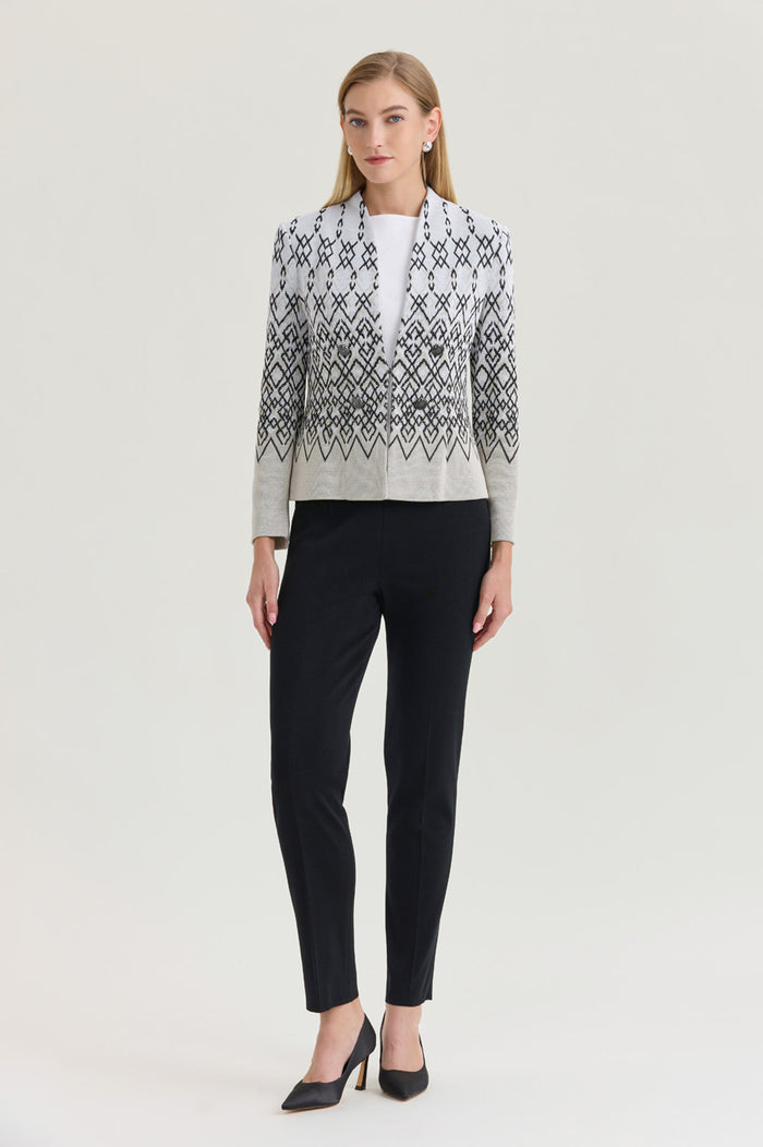 Tailored Diamond Jacquard Knit Jacket, Limestone/Black/White | Ming Wang