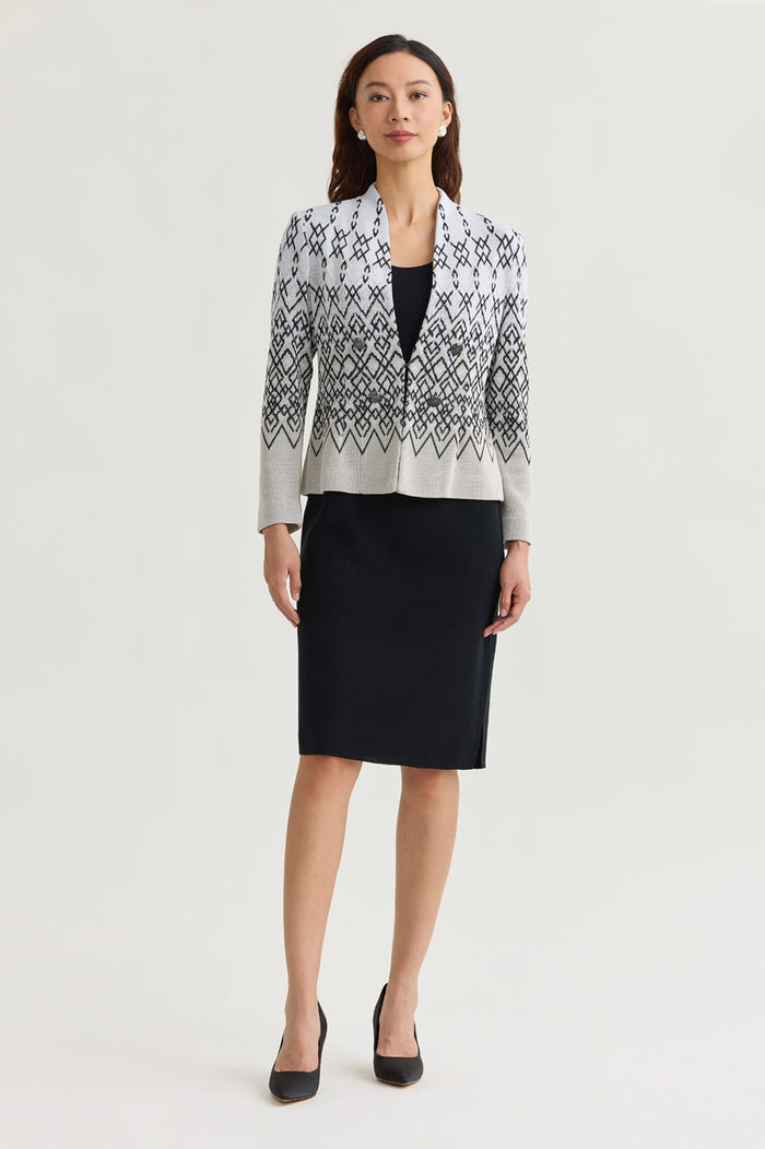 Tailored Diamond Jacquard Knit Jacket, Limestone/Black/White | Ming Wang