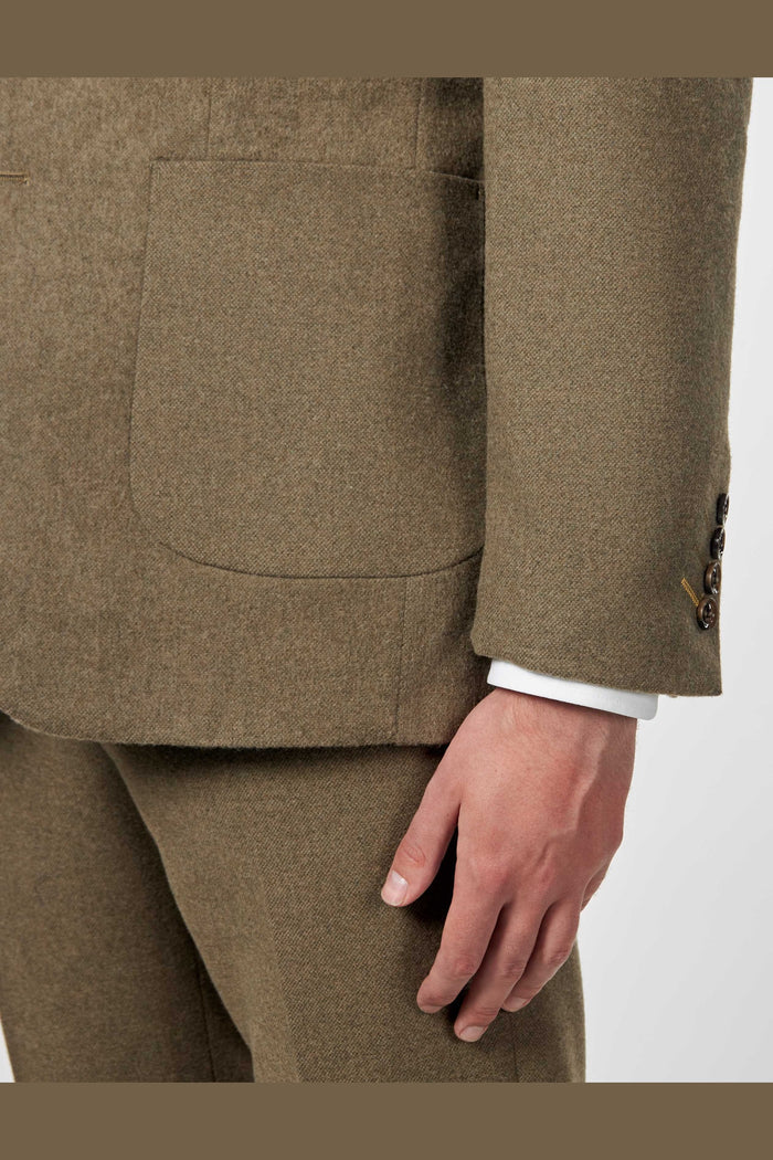 TAILORED KHAKI FLANNEL WOOL BLEND 2 PIECE SUIT