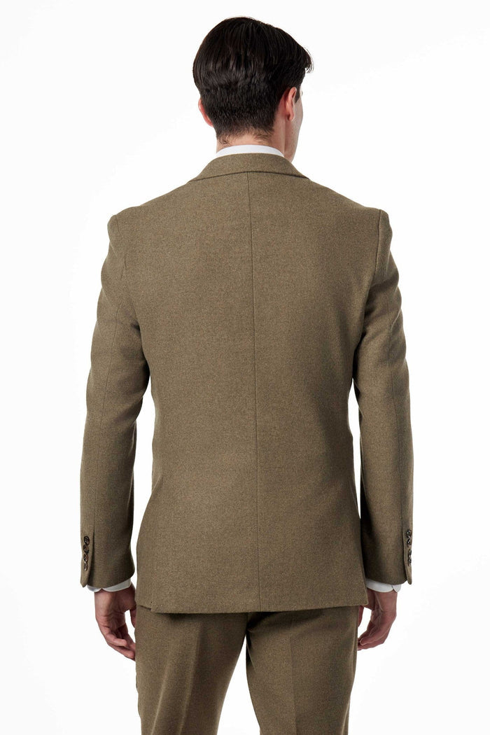 TAILORED KHAKI FLANNEL WOOL BLEND 2 PIECE SUIT