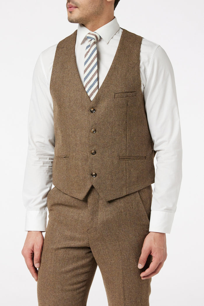 TAN HERRINGBONE WAISTCOAT