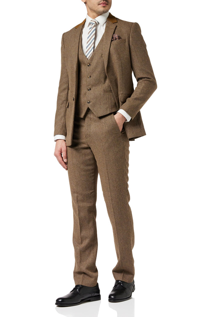 TAN HERRINGBONE WAISTCOAT