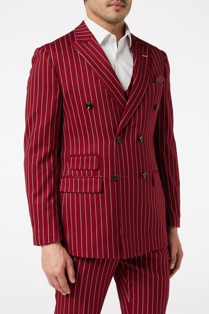 TERRY - Double Breasted Pinstripe Maroon Suit