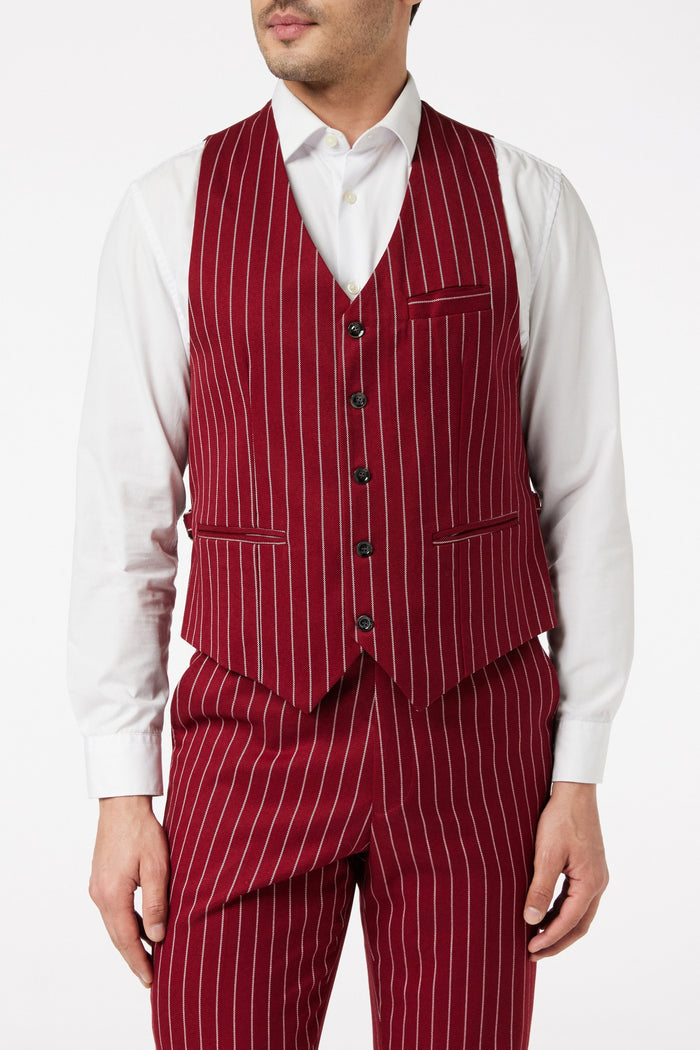 TERRY - Double Breasted Pinstripe Maroon Suit