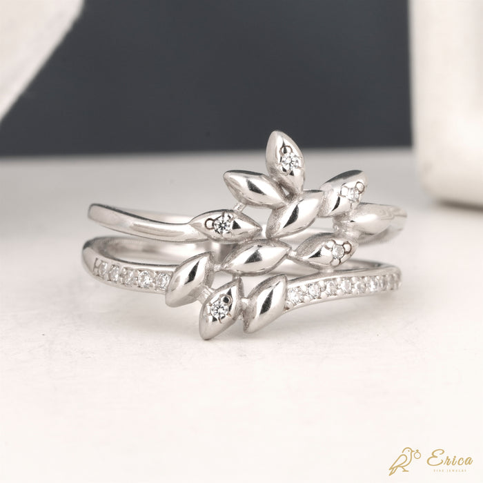 The Evangeline - Marquise Leaf Lab Grown Diamond Cluster Double Ring