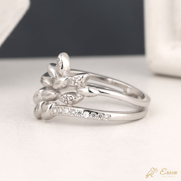 The Evangeline - Marquise Leaf Lab Grown Diamond Cluster Double Ring