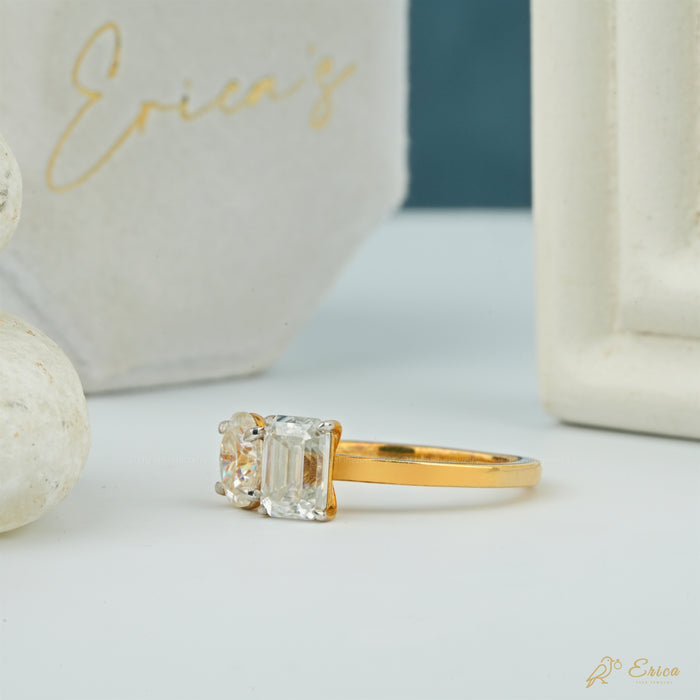 The Rendezvous - Oval & Emerald Lab Grown Diamond Toi et Moi Ring