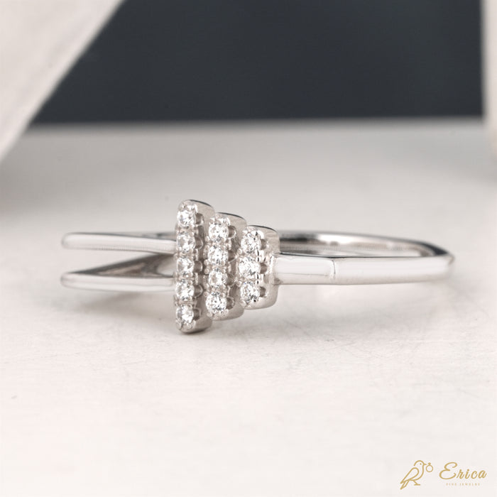 The Trio - Triple Bar Lab Grown Diamond Pavé Double Band Ring