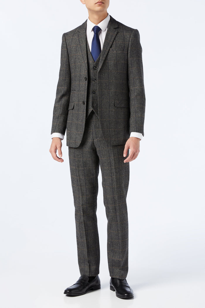 TWEED CHECK HERRINGBONE GREY JACKET