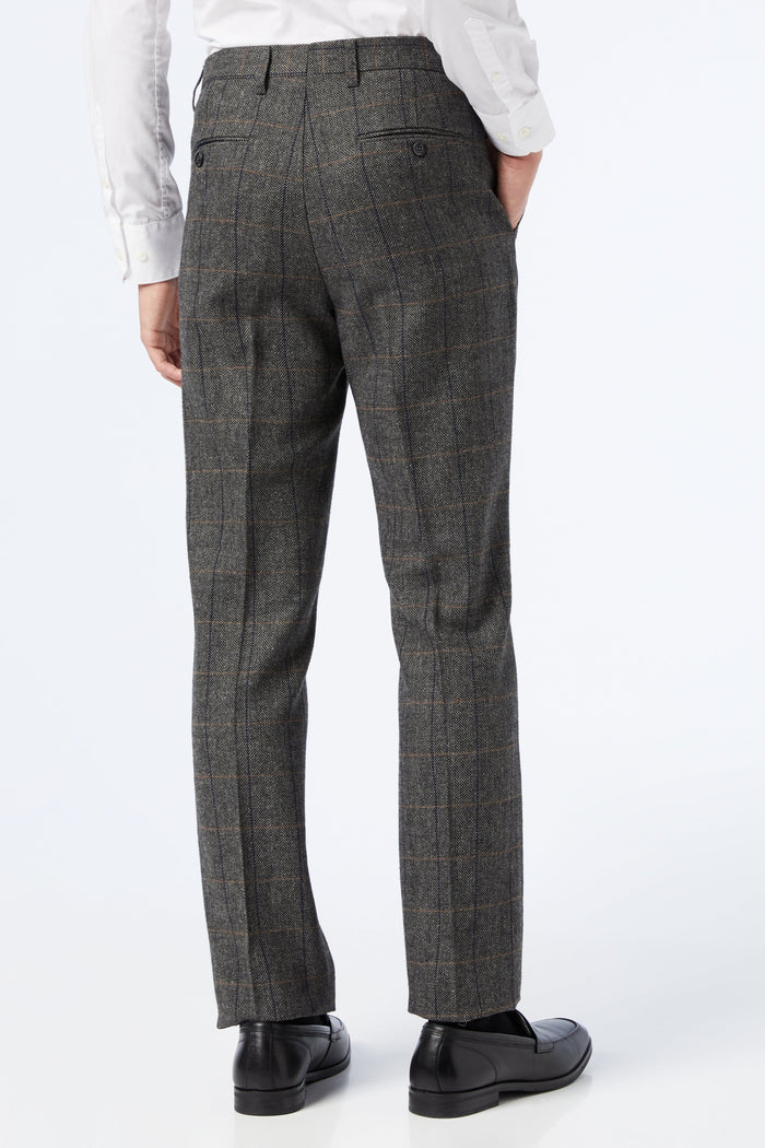 TWEED HERRINGBONE CHECK TROUSERS IN GREY