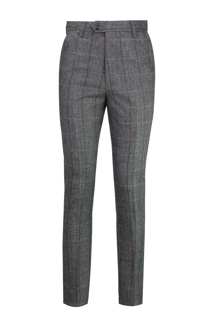 TWEED HERRINGBONE CHECK TROUSERS IN GREY