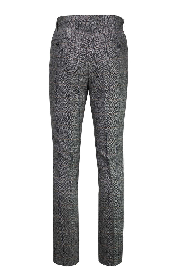 TWEED HERRINGBONE CHECK TROUSERS IN GREY