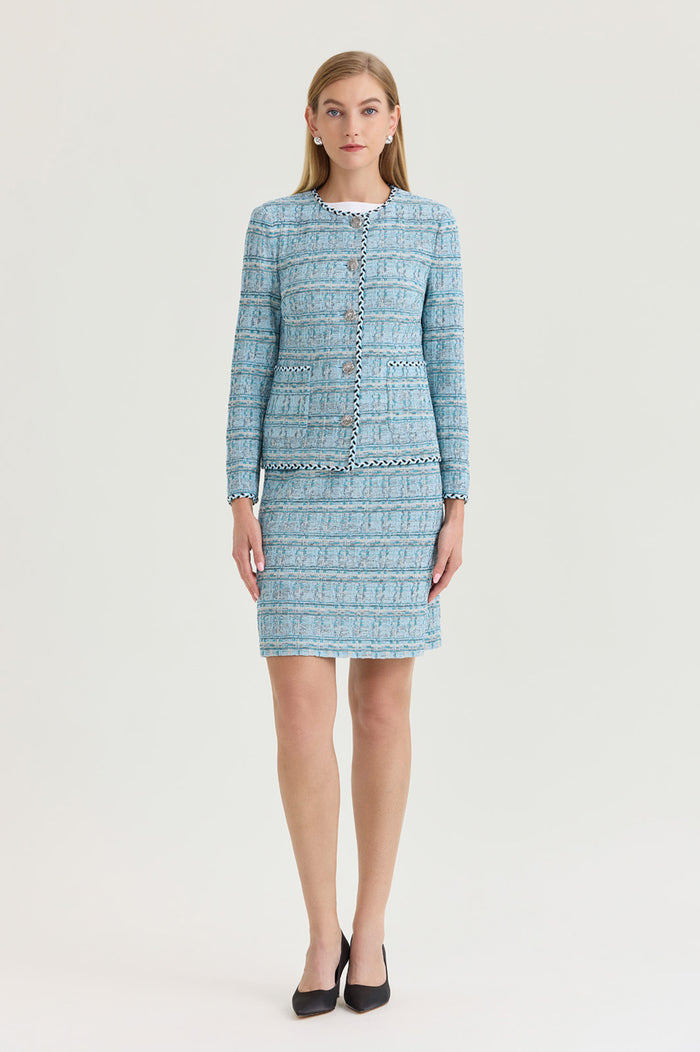 Tweed Knit Straight Skirt, Serene/Nebula/Limestone/Black/White | Ming Wang