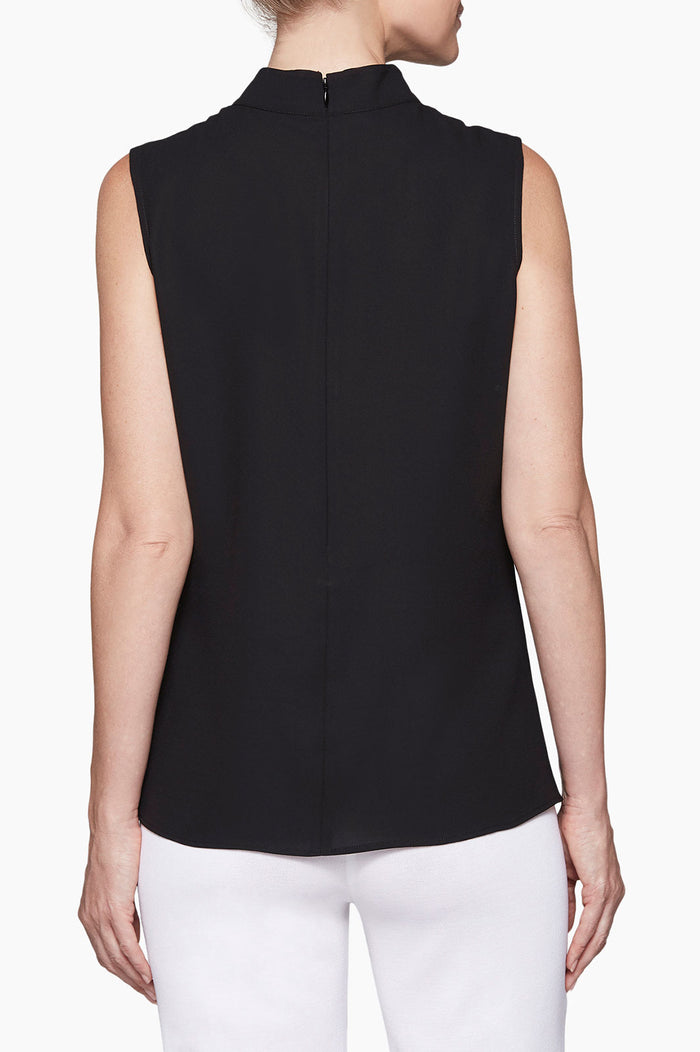 Twist-Neck Crepe de Chine Blouse, Black | Ming Wang