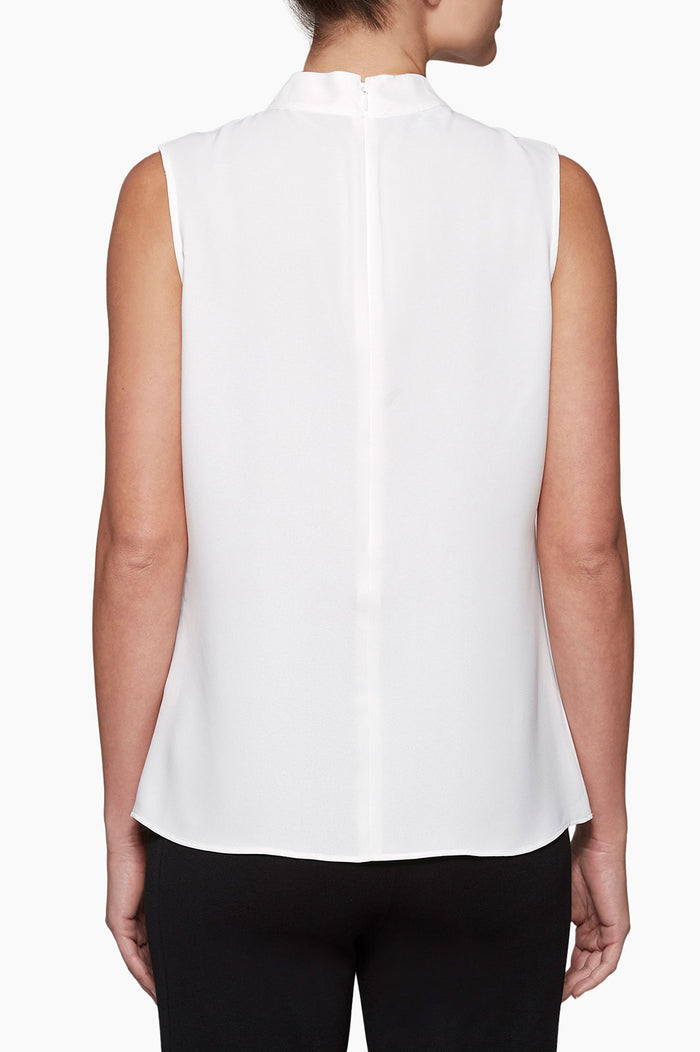 Twist-Neck Crepe de Chine Blouse, White | Ming Wang