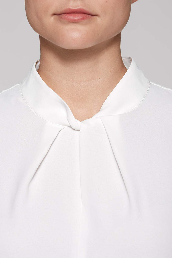 Twist-Neck Crepe de Chine Blouse, White | Ming Wang