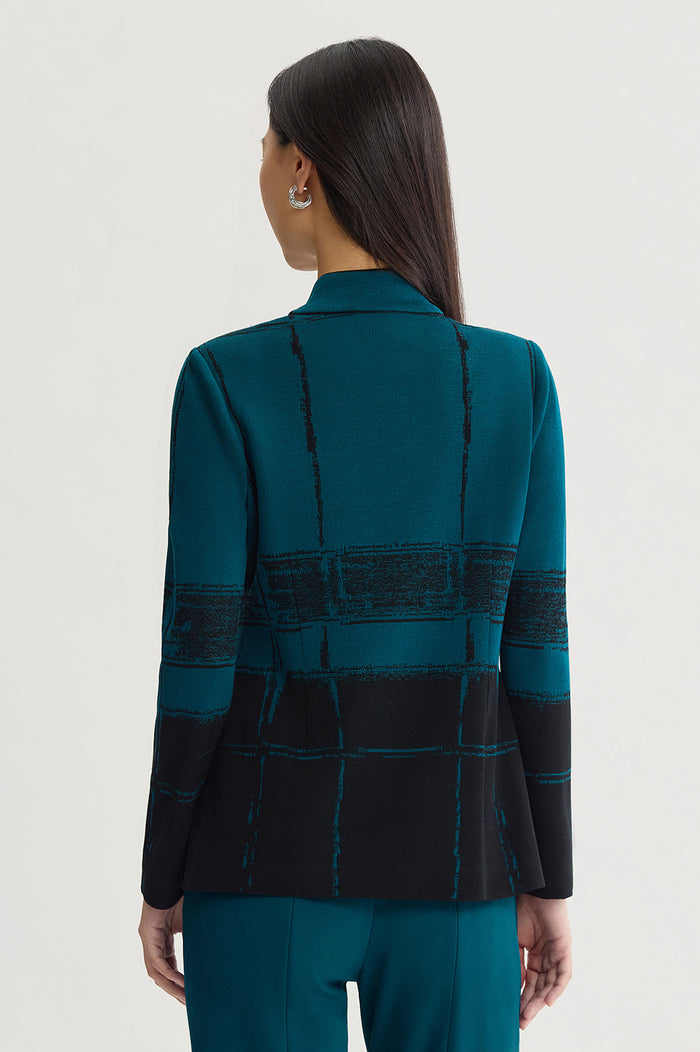 Two-Toned Flat Knit Jacket, Deep Teal/Black | Ming Wang