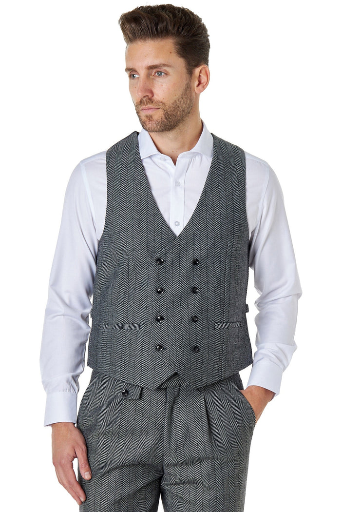 Tyler - Grey Tweed Double Breasted Waistcoat