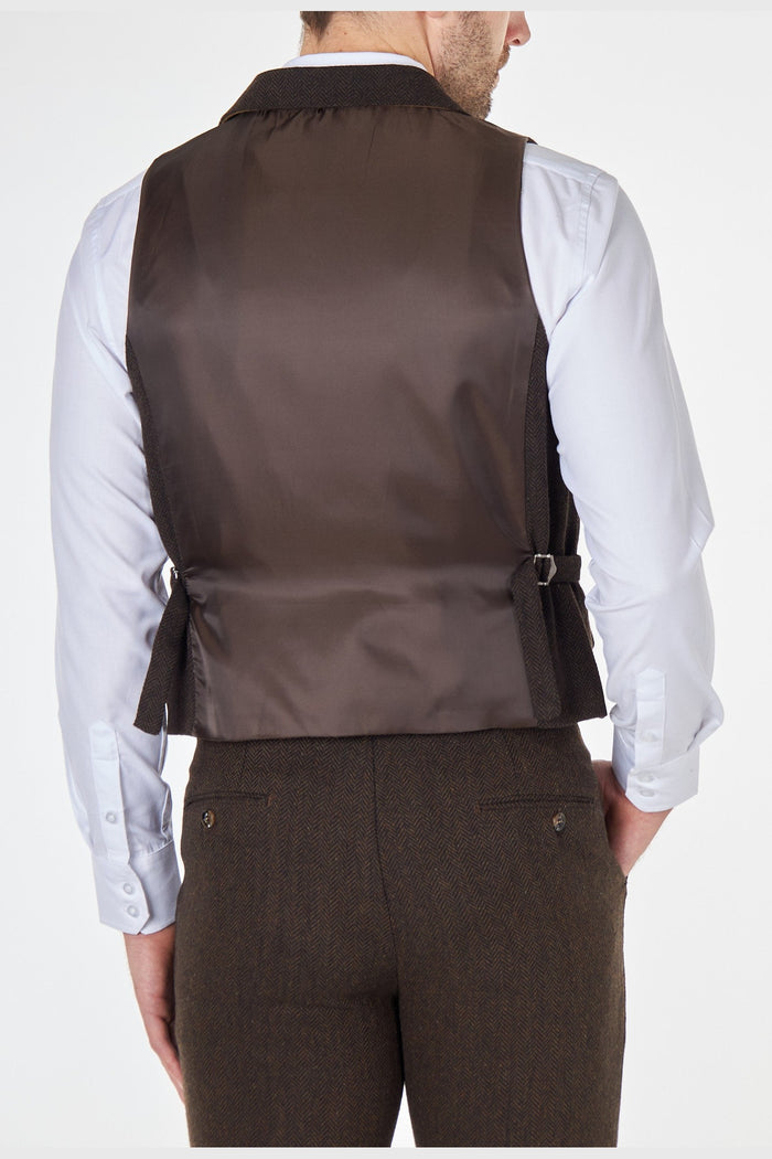 TYLER - HERRINGBONE TWEED DOUBLE BREASTED BROWN WAISTCOAT