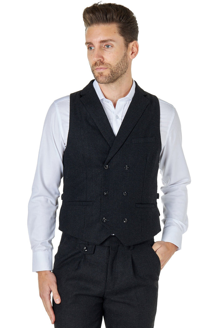 TYLER - HERRINGBONE TWEED DOUBLE BREASTED WAISTCOAT