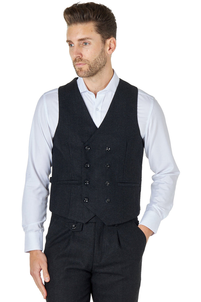 Tyler - Tweed Double Breasted Dark Grey waistcoat