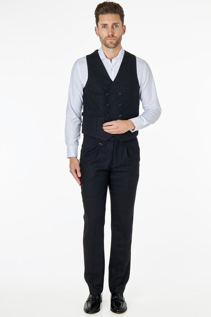 Tyler - Tweed Double Breasted Dark Grey waistcoat