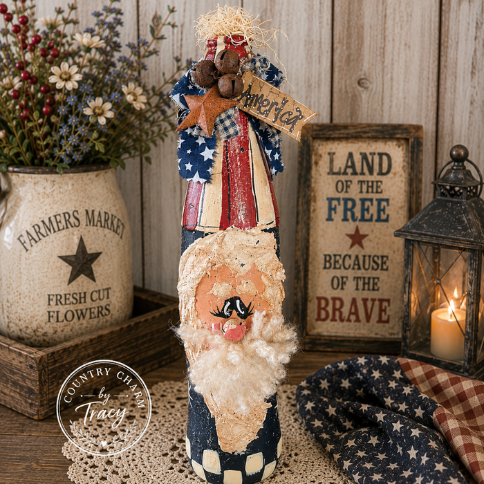 Uncle Sam Hand-Painted Tall Coke Bottle - Primitive Americana Decor LAST ONE!