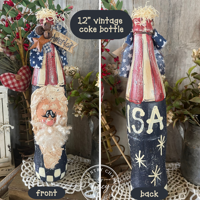 Uncle Sam Hand-Painted Tall Coke Bottle - Primitive Americana Decor LAST ONE!