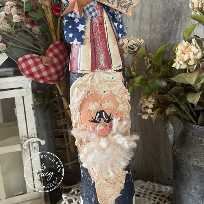 Uncle Sam Hand-Painted Tall Coke Bottle - Primitive Americana Decor LAST ONE!