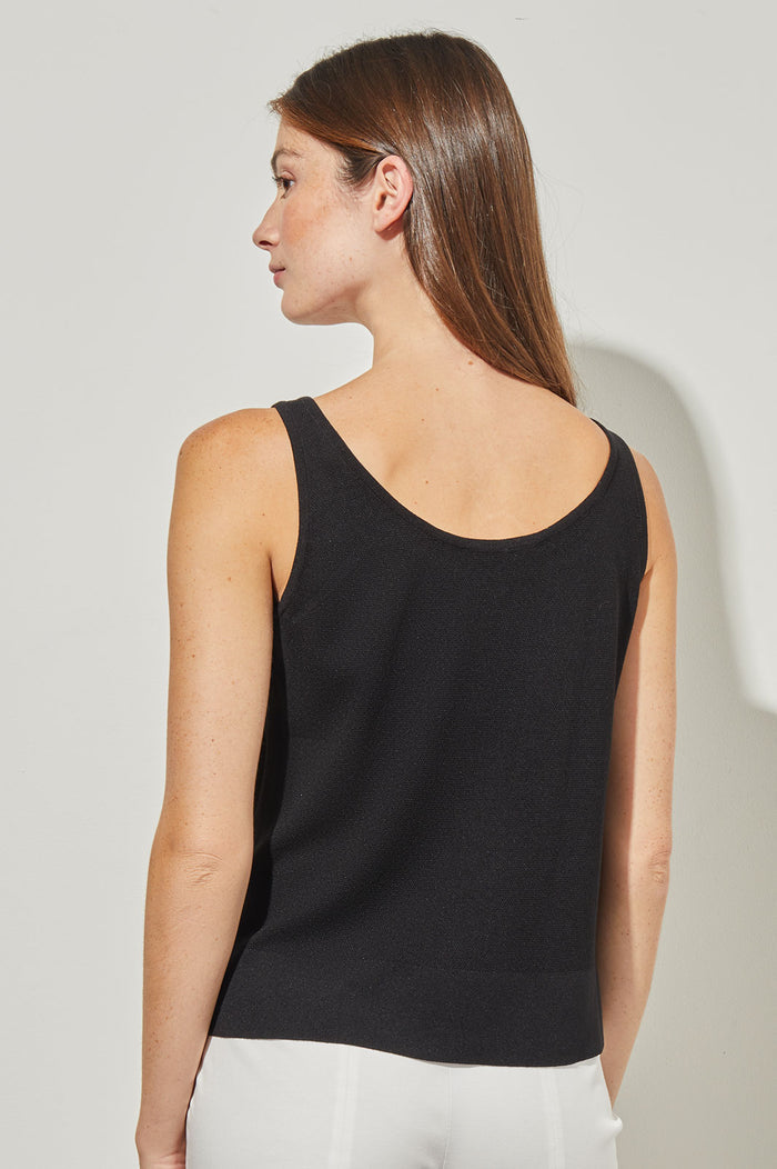 V-Neck Tank - Side-Slit Soft Knit, Black, Black | Ming Wang