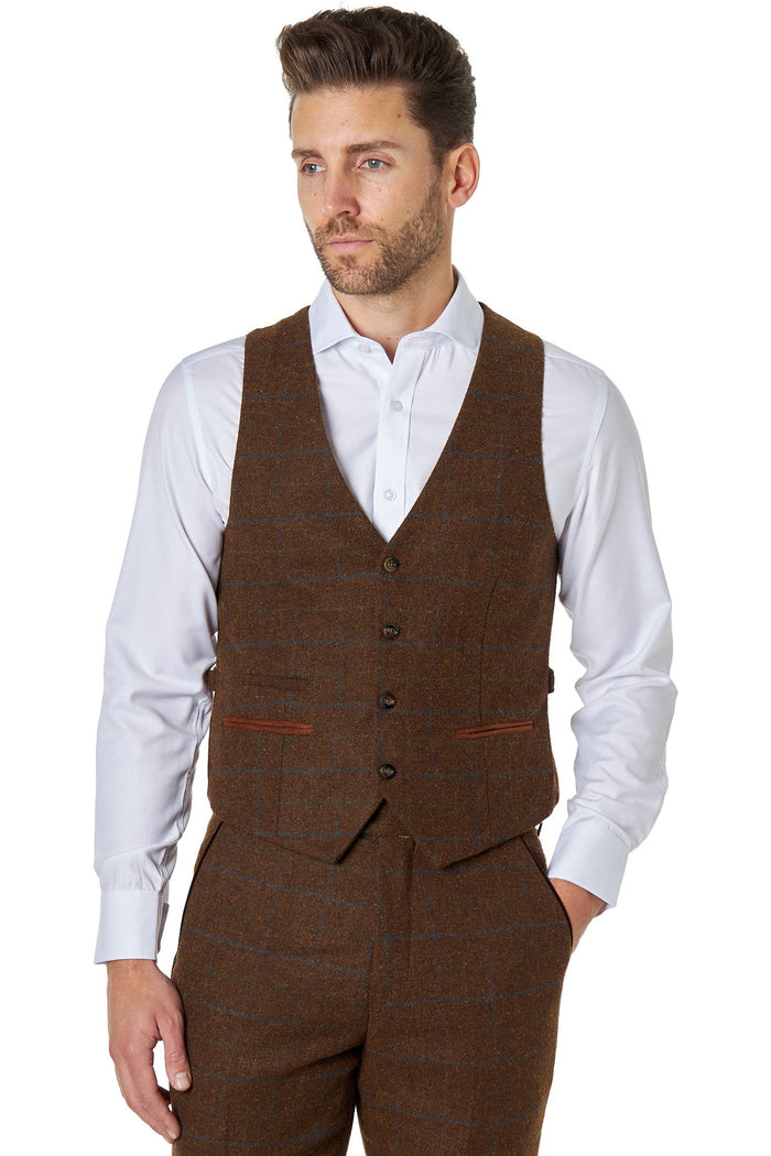 Vitori - Brown Tweed Check Waistcoat