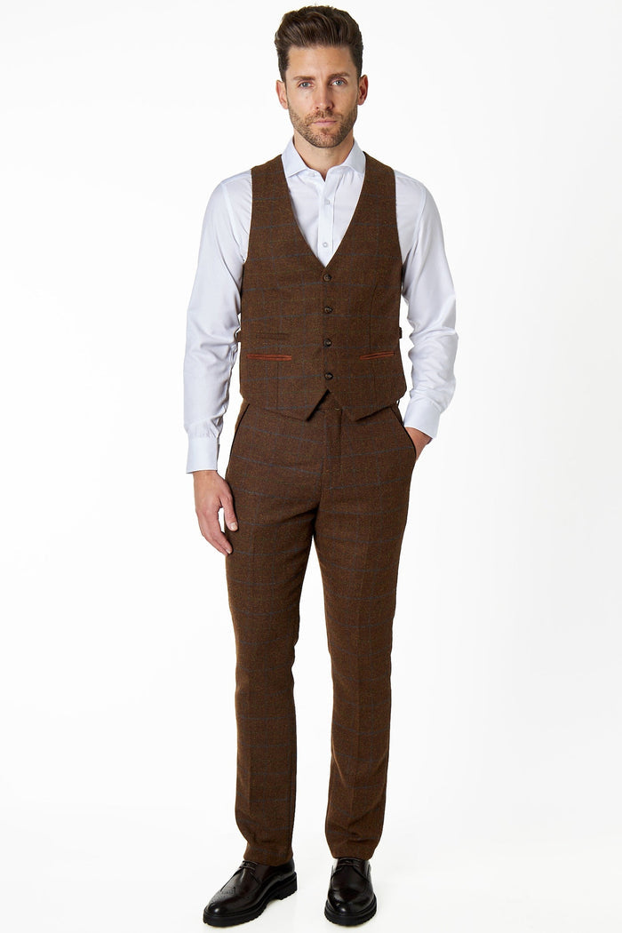 Vitori - Brown Tweed Check Waistcoat