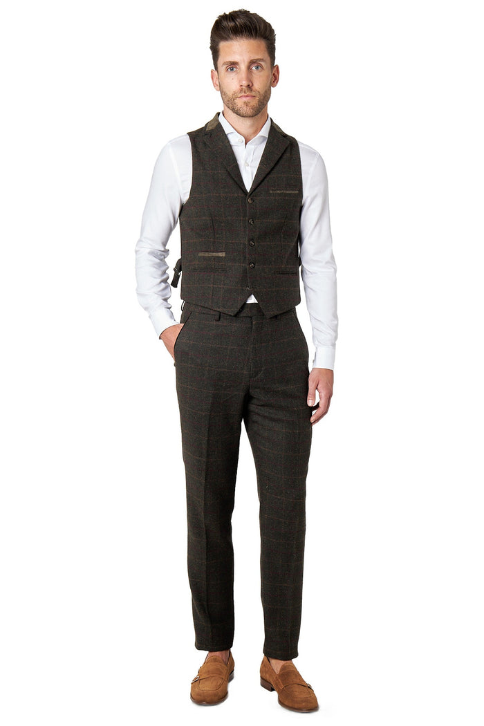 Vitori Tweed Collar Green Waistcoat