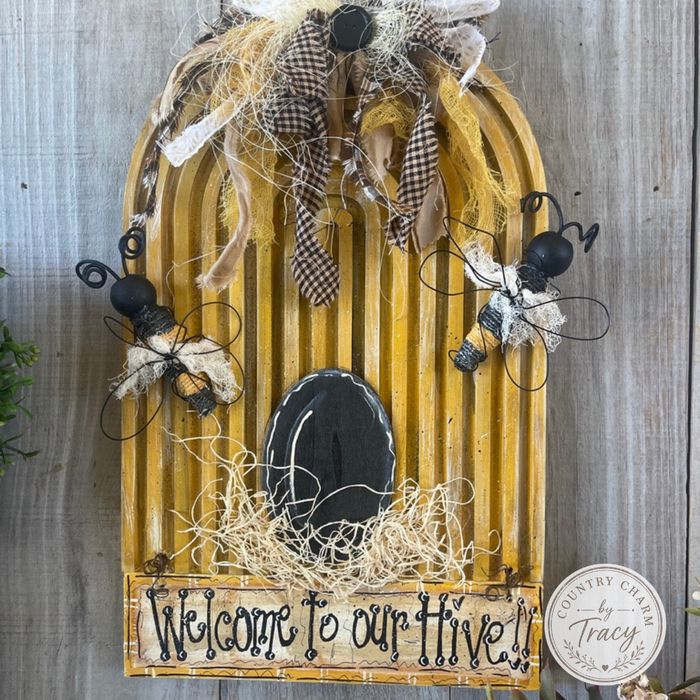 Welcome to Our Hive Wood Door Hanger - 1" Pine Wood