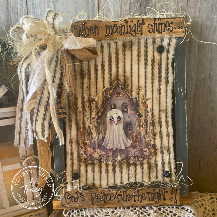 When Moonlight Shines Ghost House Framed Shelf Sitter - Primitive Halloween Decor