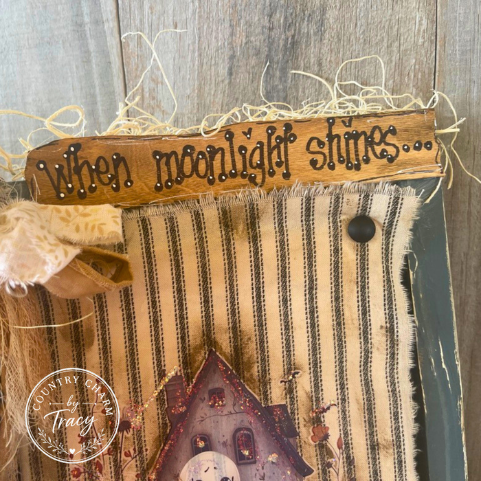 When Moonlight Shines Ghost House Framed Shelf Sitter - Primitive Halloween Decor
