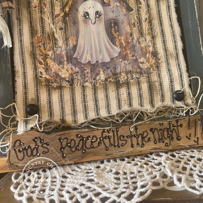 When Moonlight Shines Ghost House Framed Shelf Sitter - Primitive Halloween Decor