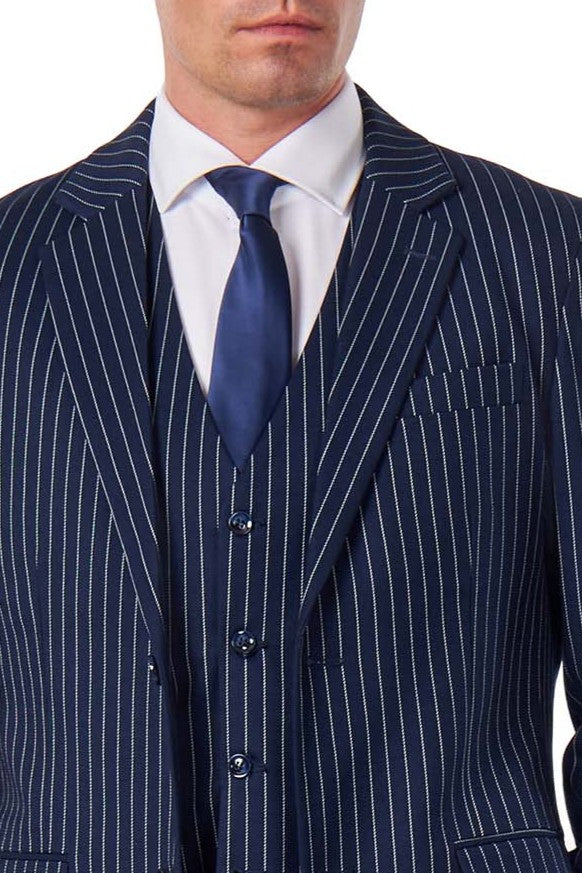 WHITE PIN STRIPE NAVY JACKET