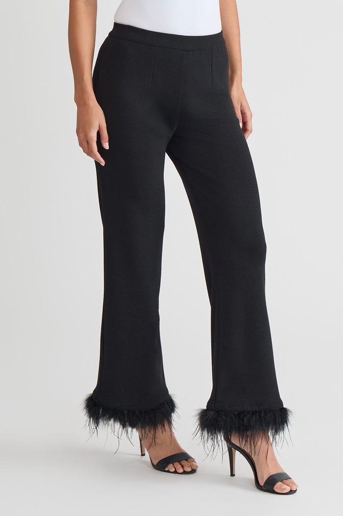Wide-Leg Soft Knit Feather Pants, Black/White | Ming Wang